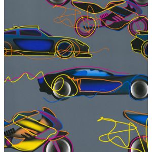 Tic tac  0401300370   Papel de  Parede  fundo cinza com carros e motos coloridas 