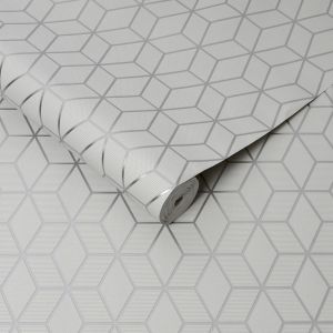 Star 101314 Papel  de Parede hexagonal  cinza com baixo relevo prata  prisma white 