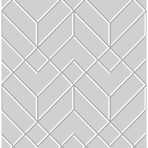 Star 106155  Papel  de Parede  figuras geometricas com contornos branco  e prata com fundo cinza 