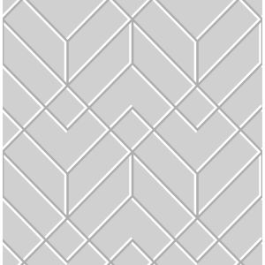 Star 106155  Papel  de Parede  figuras geometricas com contornos branco  e prata com fundo cinza 