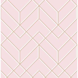 Star 106156 Papel  de Parede  figuras geometricas com contornos rose gold  e braco com fundo rosa 