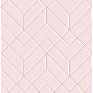 Star 106156 Papel  de Parede  figuras geometricas com contornos rose gold  e braco com fundo rosa 