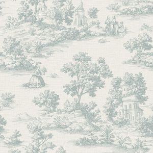 Goya  3858-4 Papel de parede riscas toile de jouy verde água