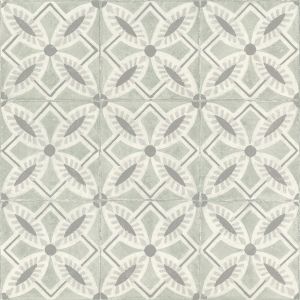 Allegretto 410242 Papel de parede azulejo floral verde e cinza