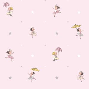 Treboli  582-2 Papel de parede  fundo rosa com bailarinas e estrelinhas 
