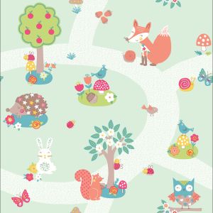 Star 7200  Papel de  Parede  Floresta  arvores e bichinhos  fundo  verde 