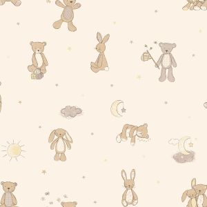 Star 7401  Papel de  Parede  Ursinhos coelhinhos e estrelas bege 