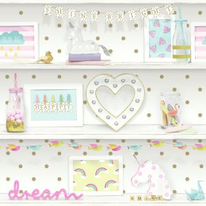 Star 6004 Papel de  Parede estante com unicornio coracao flamingos com brilho e glitter 