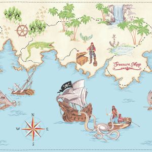 Star 6303  Papel de  Parede  mapas piratas navio pirata  com fundo azul 