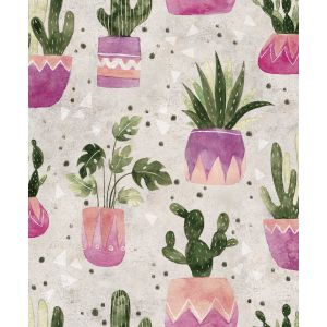 Leyla 81653  Papel de parede folhas e flores rosa e verde