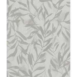 Leyla 82440 Papel de parede folhas e flores cinza fundo bege