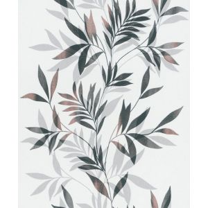 Leyla 82458 Papel de parede folhas e flores  preto, cinza fundo branco