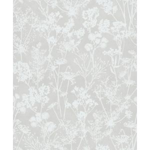 Leyla 82464 Papel de parede folhas e flores  branco fundo cinza