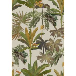 Flora 84599 papel de parede folhagem tropical e macaco tons verde e bege