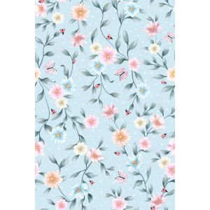 Bambini BA0035 Papel de parede  Floral poá azul