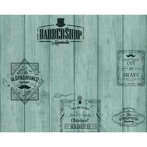 Star 372106 Papel de parede com temas de barbearia em azul 