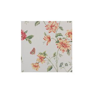 English Florals  G34300   Papel de  Parede   fundo branco flores laranja e vermelhas 