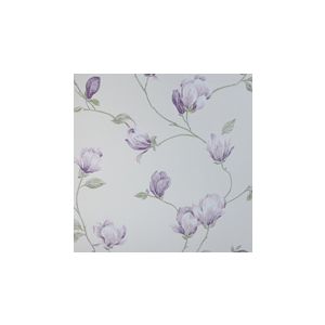 English Florals  G34327  Papel de  Parede   fundo  branco com rosas lilas