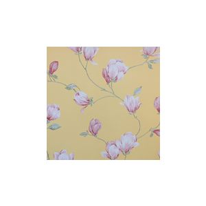 English Florals  G34328  Papel de  Parede   fundo  amarelo com rosas rosa