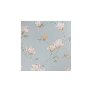 English Florals  G343330 Papel de  Parede   fundo  azul com rosas laranjas