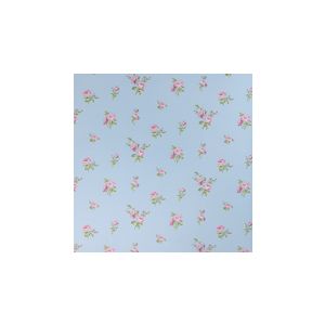 English Florals  G34346 Papel de  Parede   fundo azul com mini rosas rosa