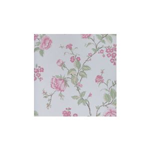 English Florals  G67295  Papel de  Parede  fundo branco  com rosas rosa 