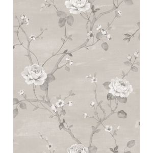 Palazzo G67603 papel de  parede Floral com rosas brancas e fundo cinza