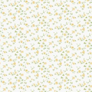 Miniatures 3  G67891 Papel de parede  mini rosas amarela com folhas verde e fundo branco 