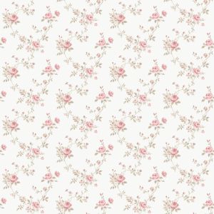 Miniatures 3  G67897 Papel de parede  mini rosas cor rosê e mini flores rosê folhas verdes  fundo branco