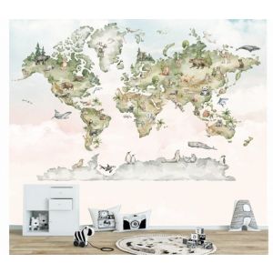   Papel de parede  personalizado 1001 Mapa Mundi aquarelado 