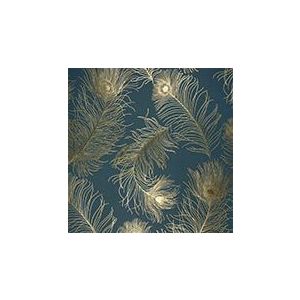 Papel de parede -Enchantment-Fundo-azul-penas-douradas, cód :  121404