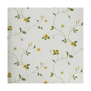 papel de parede -Fragrant Roses - Fundo branco-ramos-verdes-flores-amarelas, cód :FA811062