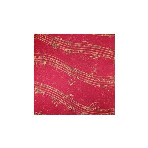 Papel de parede -Brigth wall- Fundo vermelho com notas musicais em dourado  , cód : 674001