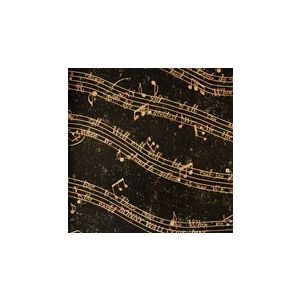 Papel de parede -Brigth wall- Fundo preto com notas musicas em dourado , cód : 674003