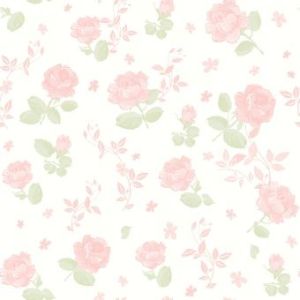 Papel de parede  vinilizado -Bambinos-Fundo branco com rosas grandes rosa, cód : 3361