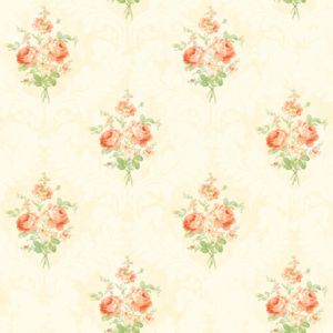  Papel de parede vinílico - Romantic - medalhão com rosas vermelhas e fundo bege  , cód :RO010101
