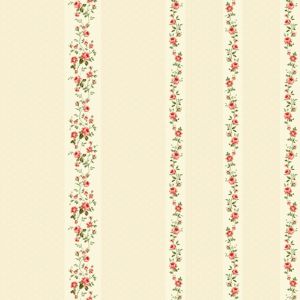 Papel de parede vinílico - Romantic - listras com rosas vermelha com e fundo bege , cód : RO010303