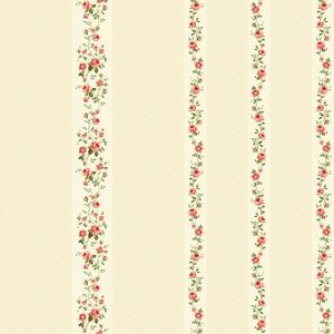Papel de parede vinílico - Romantic - listras com rosas vermelha com e fundo bege , cód : RO010303