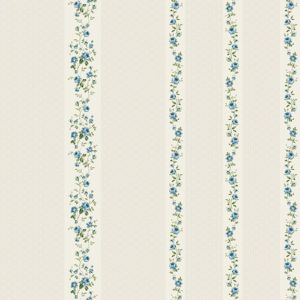 Papel de parede vinílico - Romantic - listras e rosas azul com brilho   , cód : RO010304