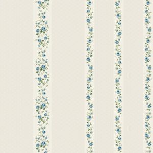 Papel de parede vinílico - Romantic - listras e rosas azul com brilho   , cód : RO010304