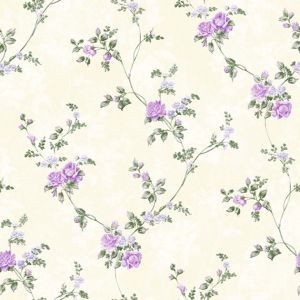 Papel de parede - Romantic - rosas lilás com fundo bege e brilho  , cód :RO010404