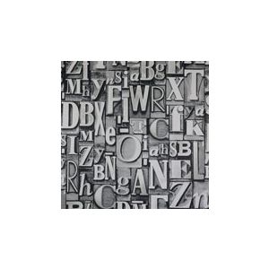 Papel de parede - Stemapunk- Fundo cinza prata alfabeto , cód : G56206