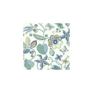 Papel de parede - Vibe - Flores com fundo branco com flores azuis e com folhas verdes  cód :EB2003