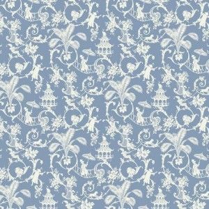 Papel de parede - Waverly Small Prints- Fundo azul com arabescos em branco    , cód : WP24112
