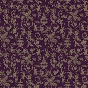 Papel de parede - Waverly Small Prints- Fundo roxo com arabescos em bege  , cód : WP24132