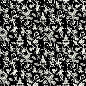 Papel de parede - Waverly Small Prints- Fundo preto com arabescos em branco   , cód : WP24142