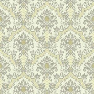 Papel de parede - Waverly Small Prints- Medalhões em cinza com amrelo   , cód : WP24173