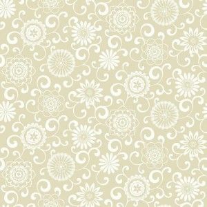 Papel de parede - Waverly Small Prints- Fundo bege com flores em branco    , cód : WP24323
