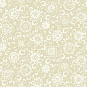 Papel de parede - Waverly Small Prints- Fundo bege com flores em branco    , cód : WP24323