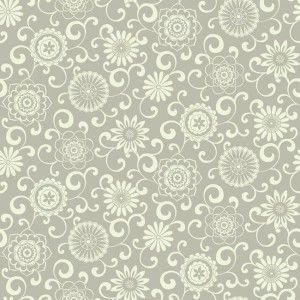 Papel de parede - Waverly Small Prints- Fundo cinza com flores em branco    , cód : WP24333